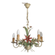 5 Light Vintage Italian Chandelier, Mathias Metal Bouquet, Pink Flowers