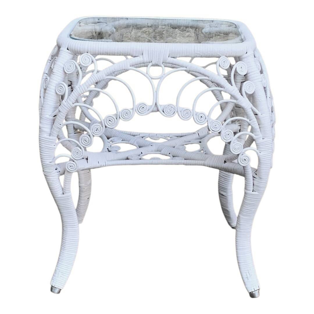 Peacock white rattan side table 1970