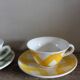 2 cups saucers Square Yellow Green Vintage
