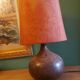 Ceramic (sandstone) lamp from the 50s, 60'S with silk lampshade