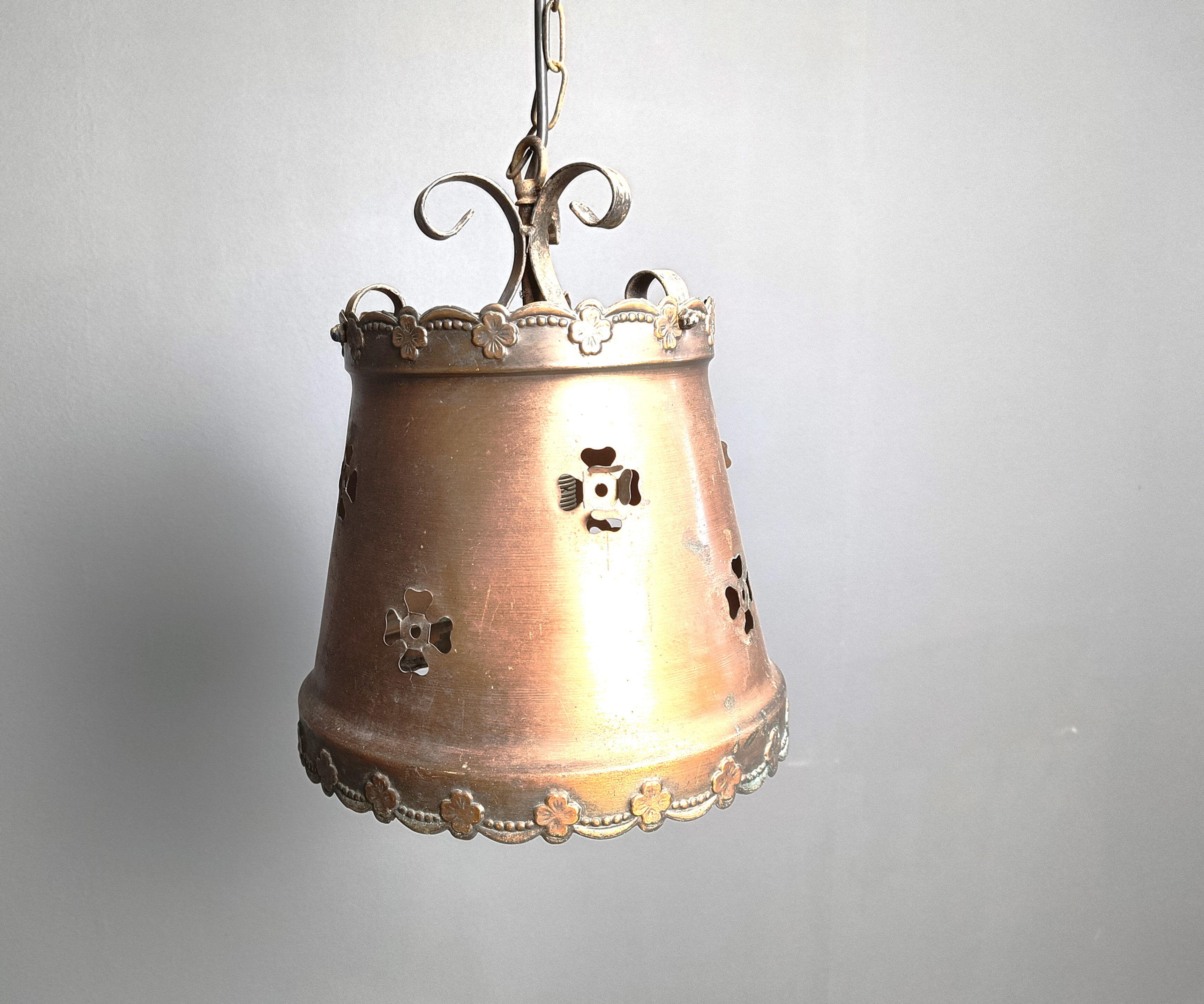 Brutalist copper pendant light, 1970s