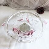 Plat à tartes gâteaux sur piédouche décor de paons