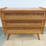 commode pieds compas, osier, vintage