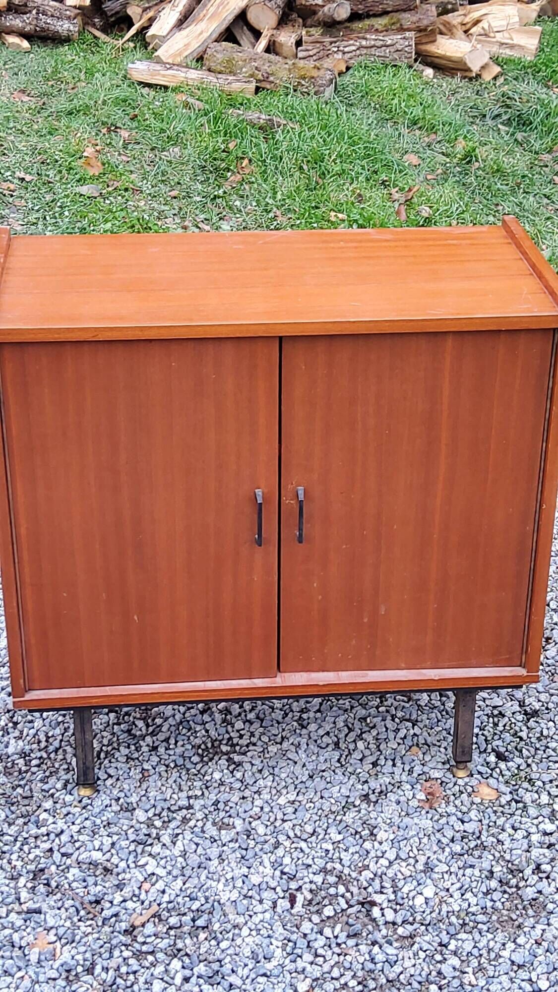 Pair of vintage mahogany sideboards with square metal legs from the 60s