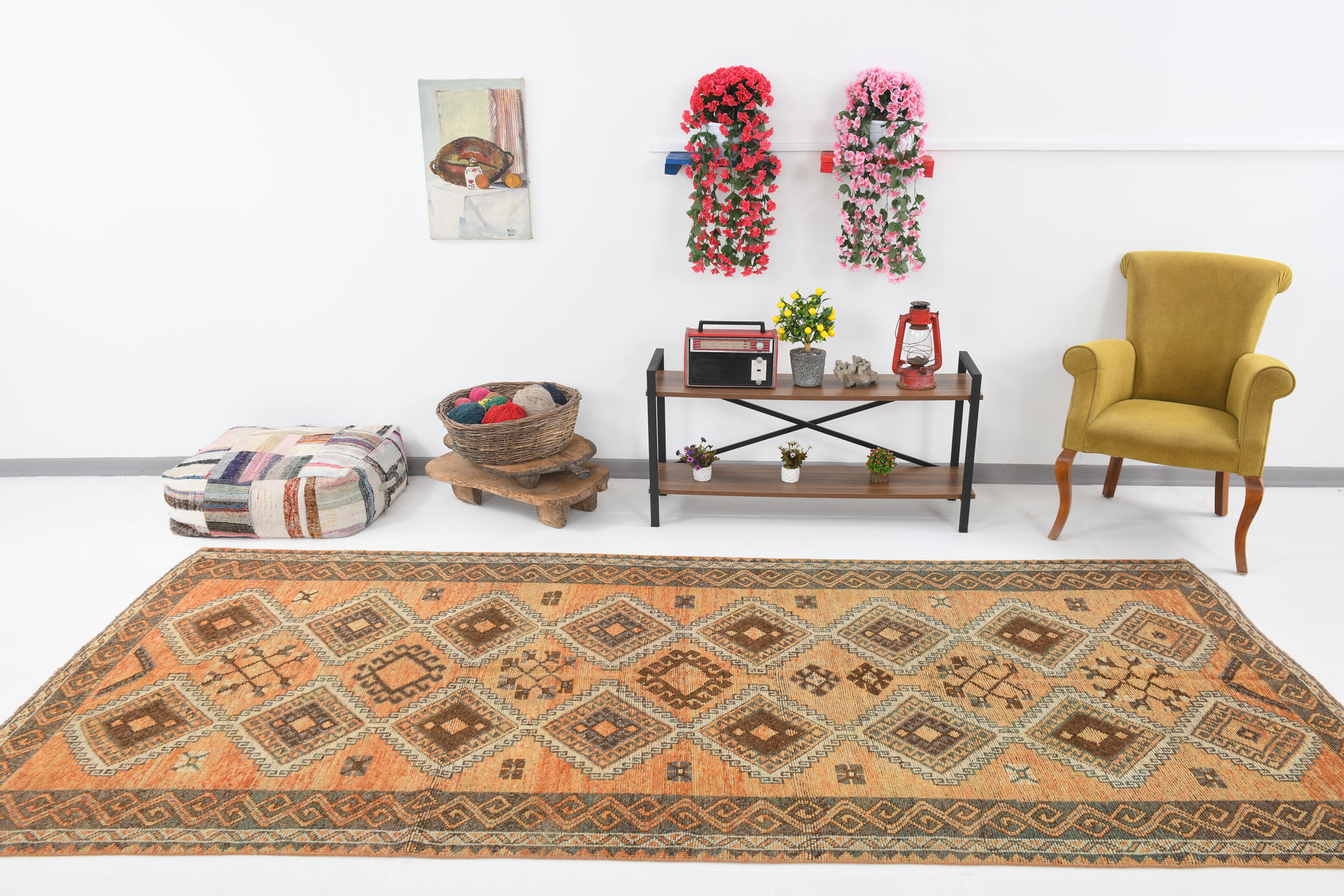 5x11 orange and brown vintage tapis rug, 352x162cm