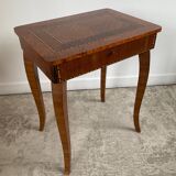 Small marquetry pedestal table with key storage