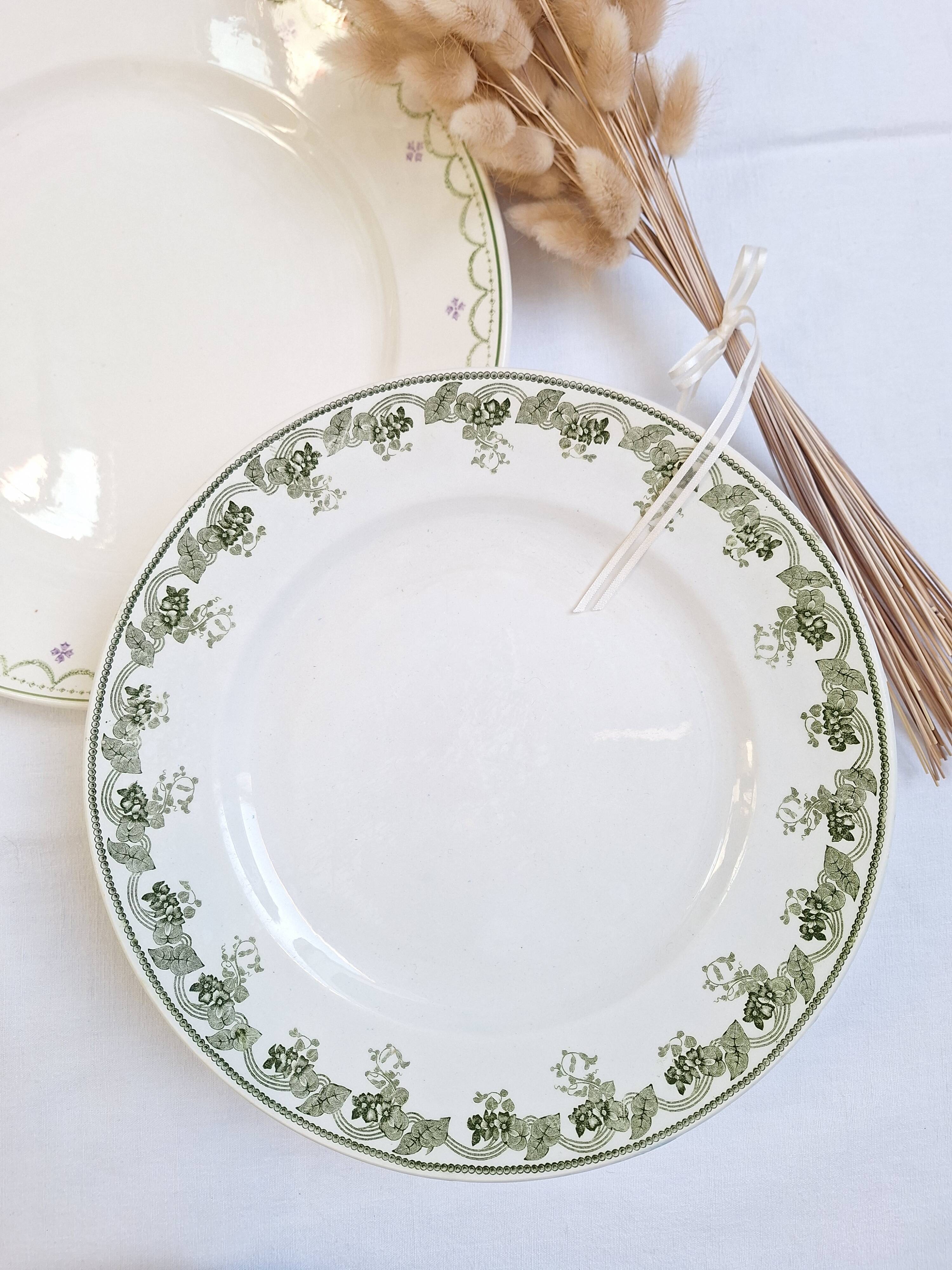 Longwy and Moulin des Loups Violetta round green platter