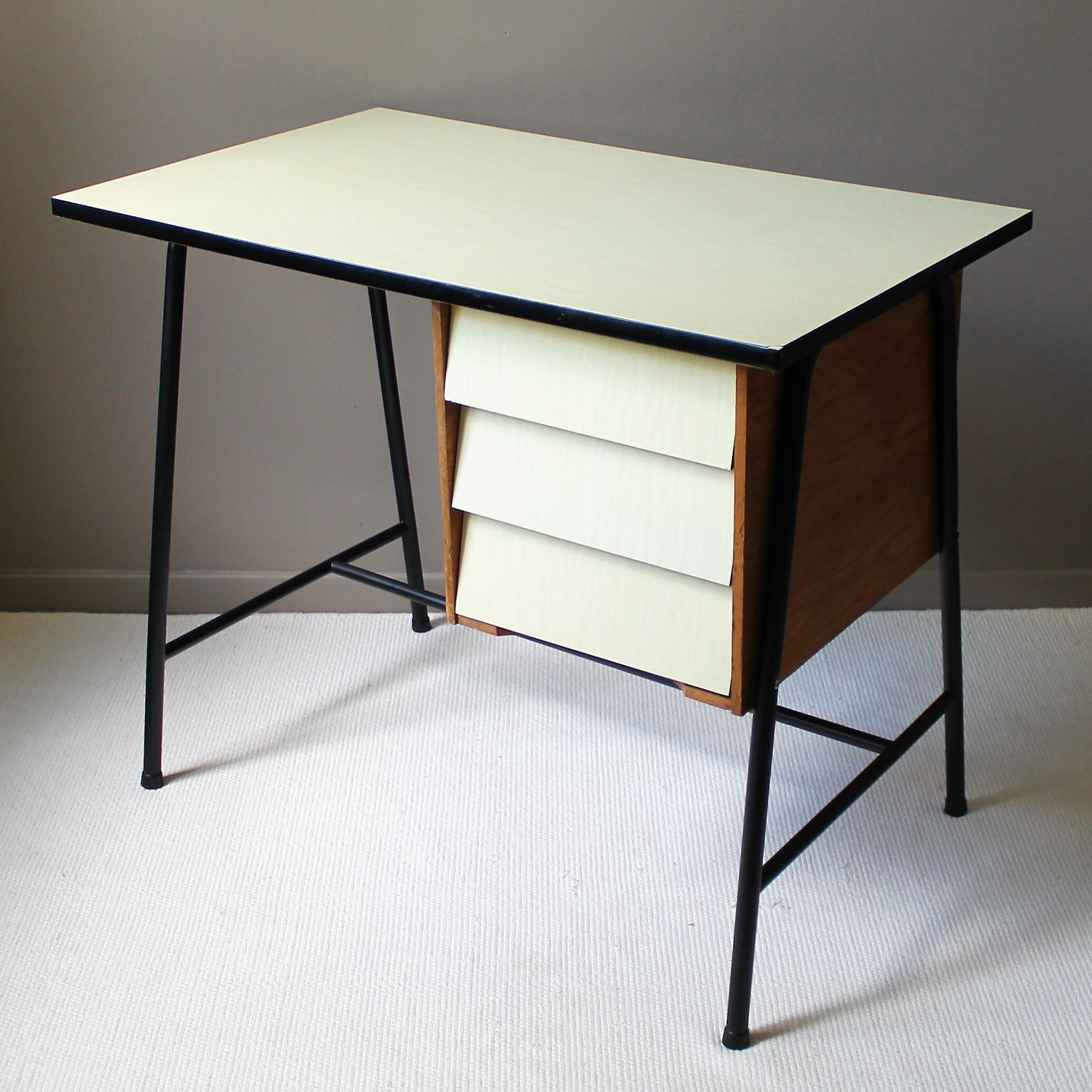 vintage desk tray & drawers formica yellow serin