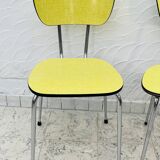 Pair of vintage yellow chrome Formica kitchen chairs.
