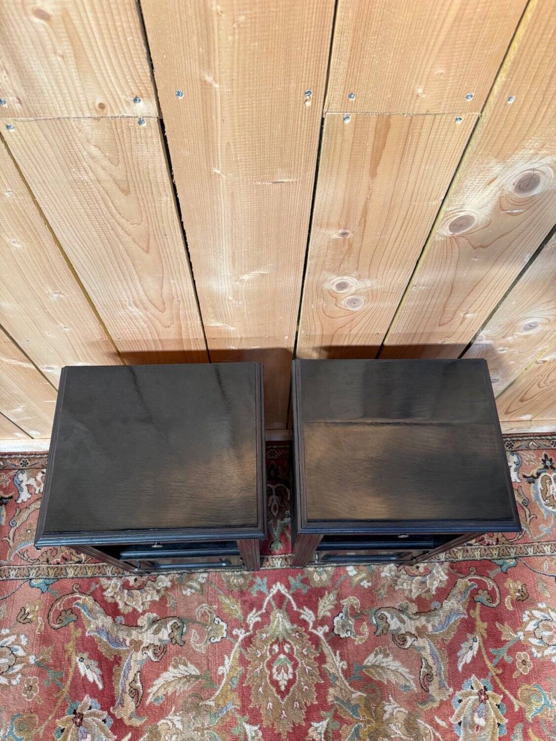 Pair of bedside tables — Art Deco style — Solid black stained oak