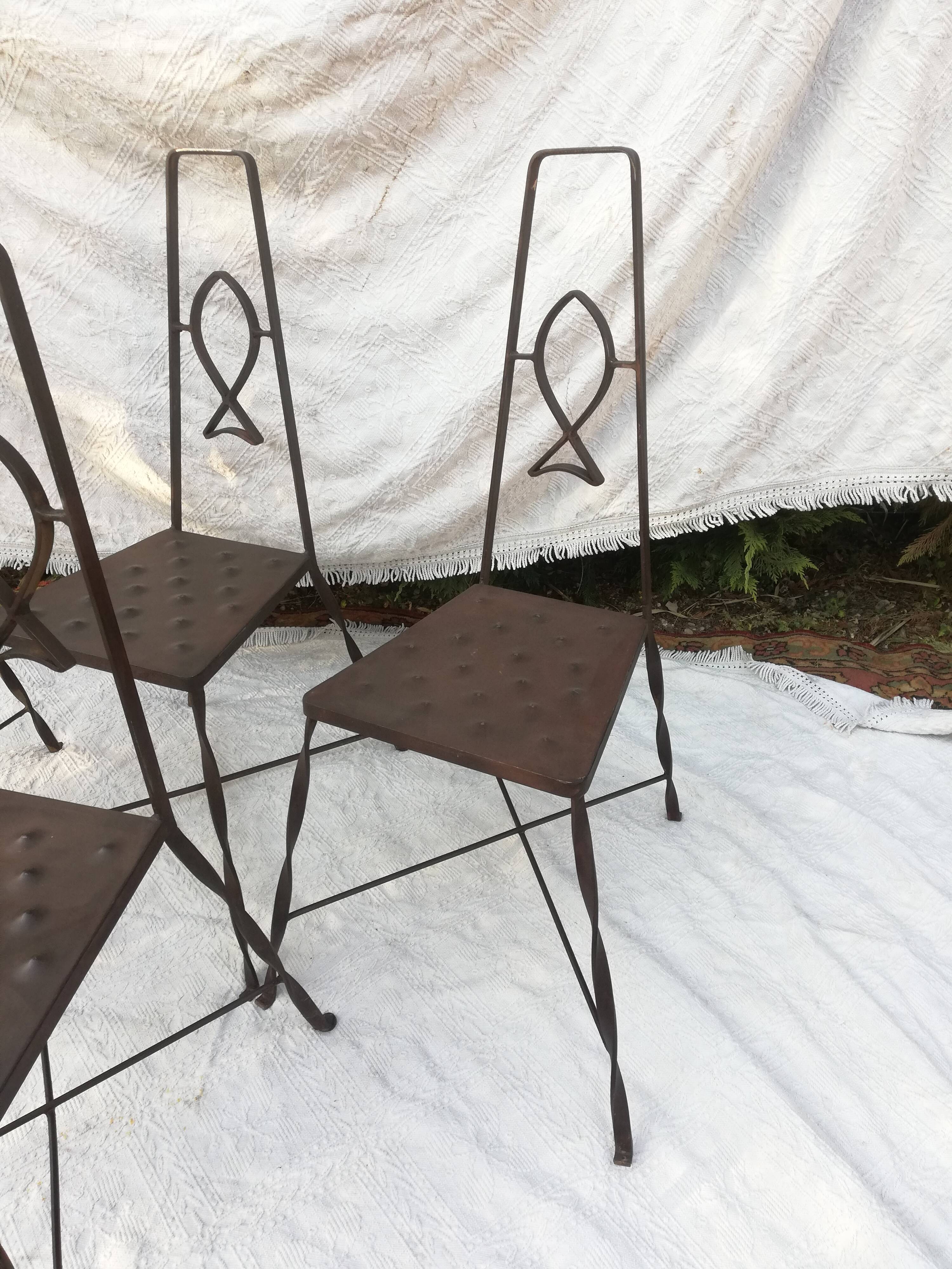 Set de 4 chaises en métal décor de poisson