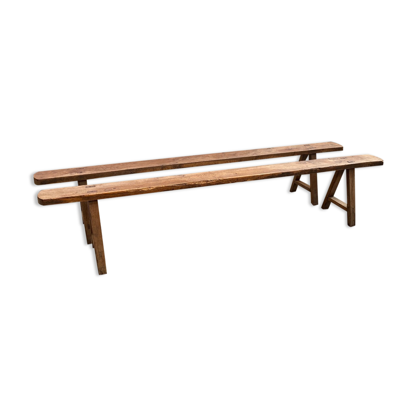 Pair of oak farm benches