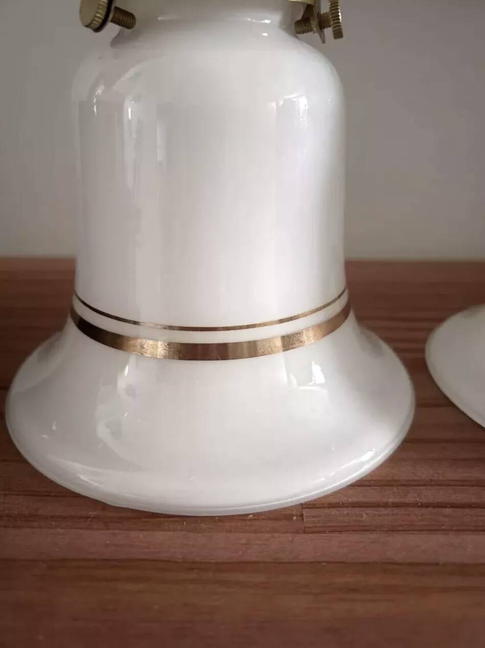 Pair of white opaline and ceramic wall lights