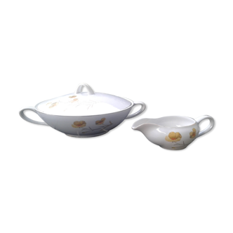 Soupiere et saucier en porcelaine fine decors fleurs