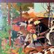 Tableau Peinture Bois Sculpté Scène Chasse Courre Chien Signé 130x70