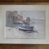 Ancient painting depicting a seascape