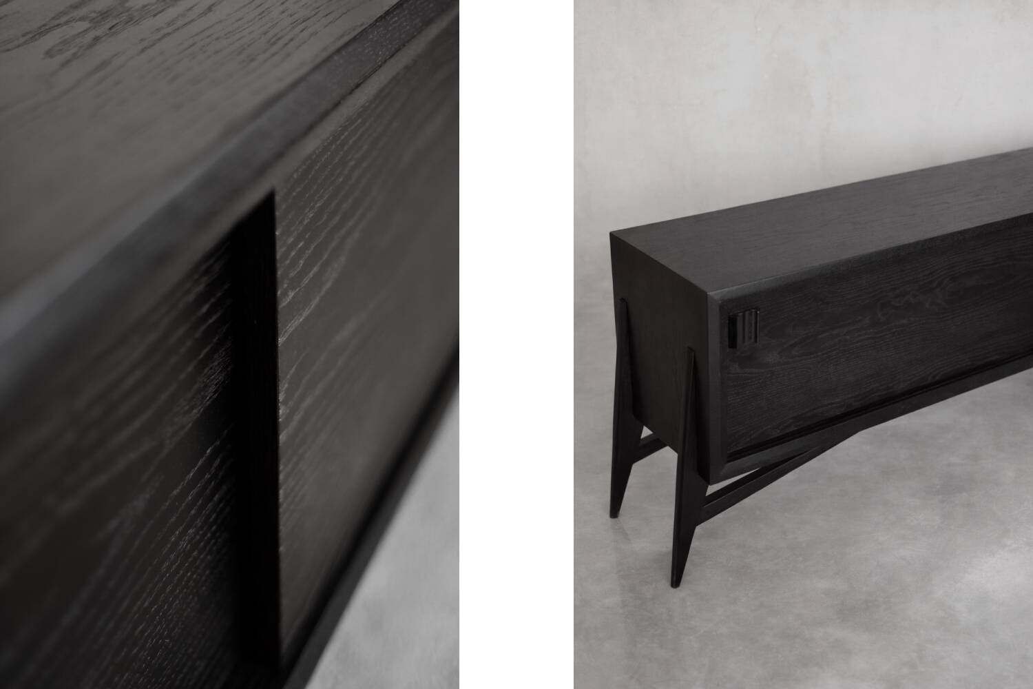 Vintage Mid-Century Scandinavian Modern Dark Oak Sideboard & Wooden Handles