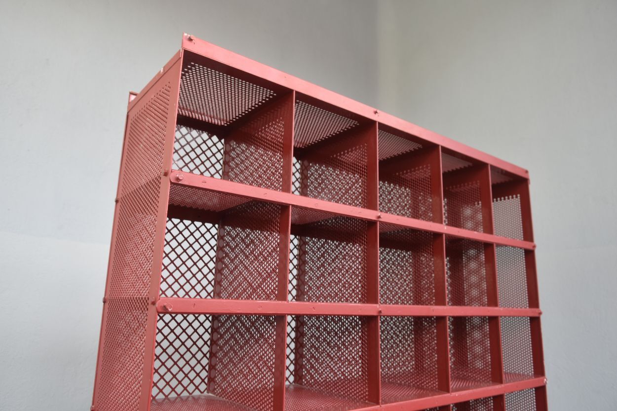Red Tolix industrial style postal sorting locker