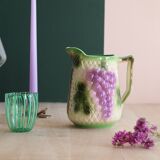 Barbotine pitcher from the 20s/30s with vine and grape decoration, Saint-Clément earthenware factory
