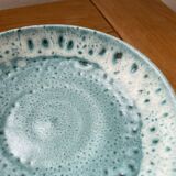 Plat assiette émaillée bleue tripode