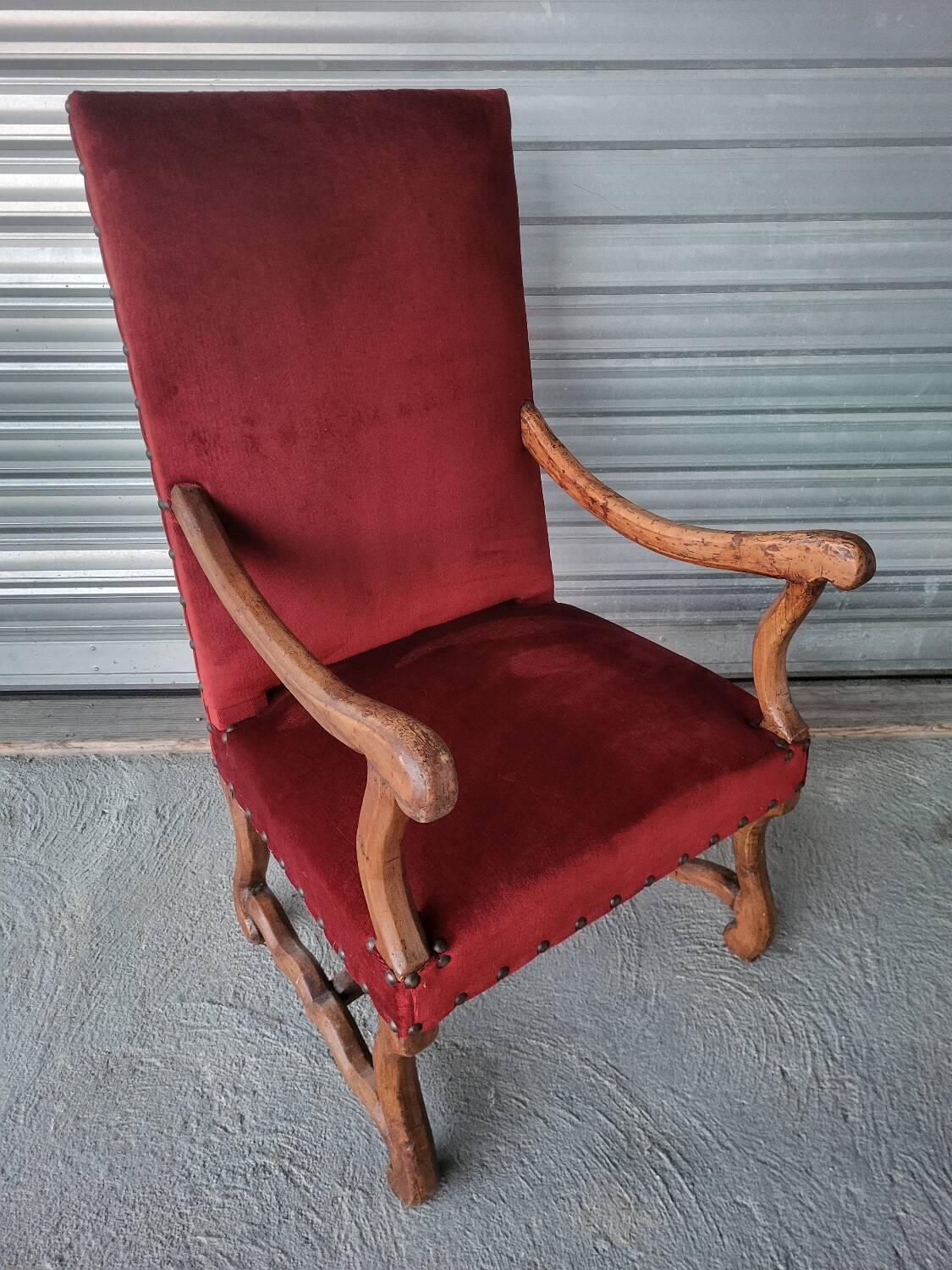Authentic large antique armchair in the Louis XIII style "sheep's bone"