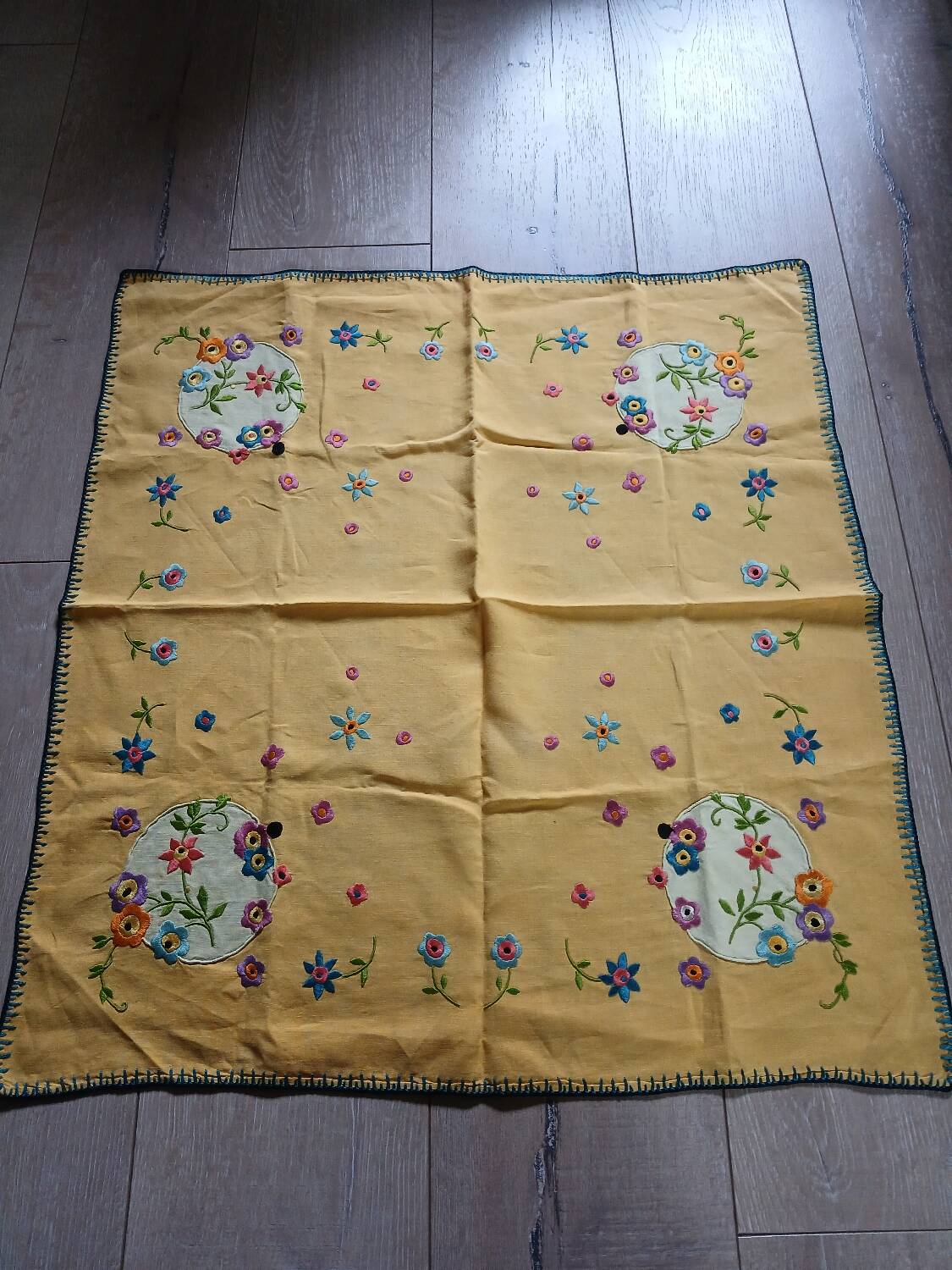 Small antique embroidered tea tablecloth
