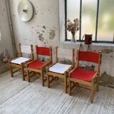 Set of 4 80s colored pine chairs