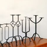 Pair of black iron tripod candlesticks, brutalist, 1970 - 30 cm