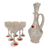 Set of 6 wine glasses and carafe in Lorraine Crystal - Gérard Model