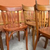 Lot of 20 mismatched Thonet Fischel restaurant bistro chairs in curved wood