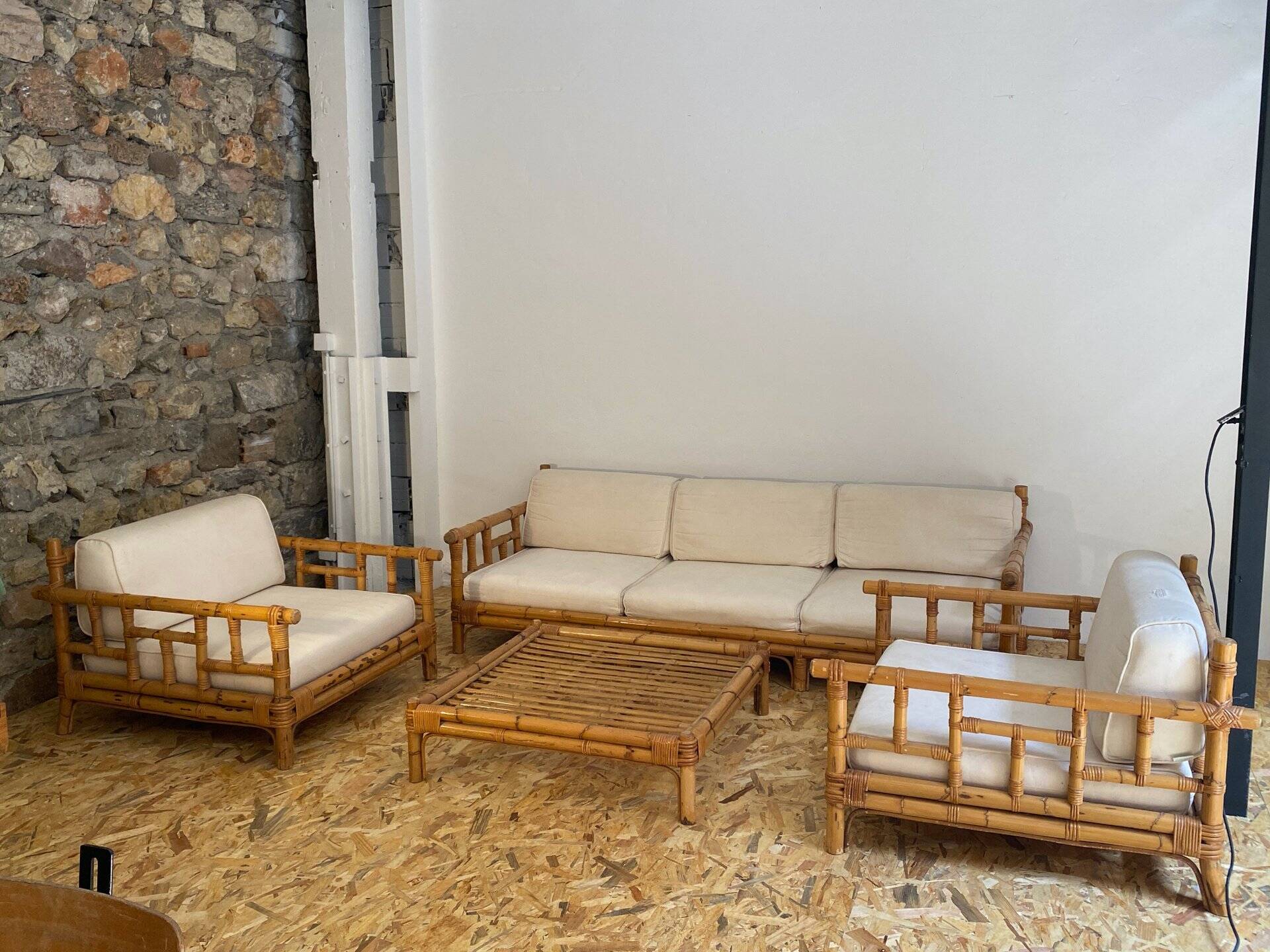 Vivai Del Sud rattan living room set: sofa, 2 armchairs and 1 coffee table