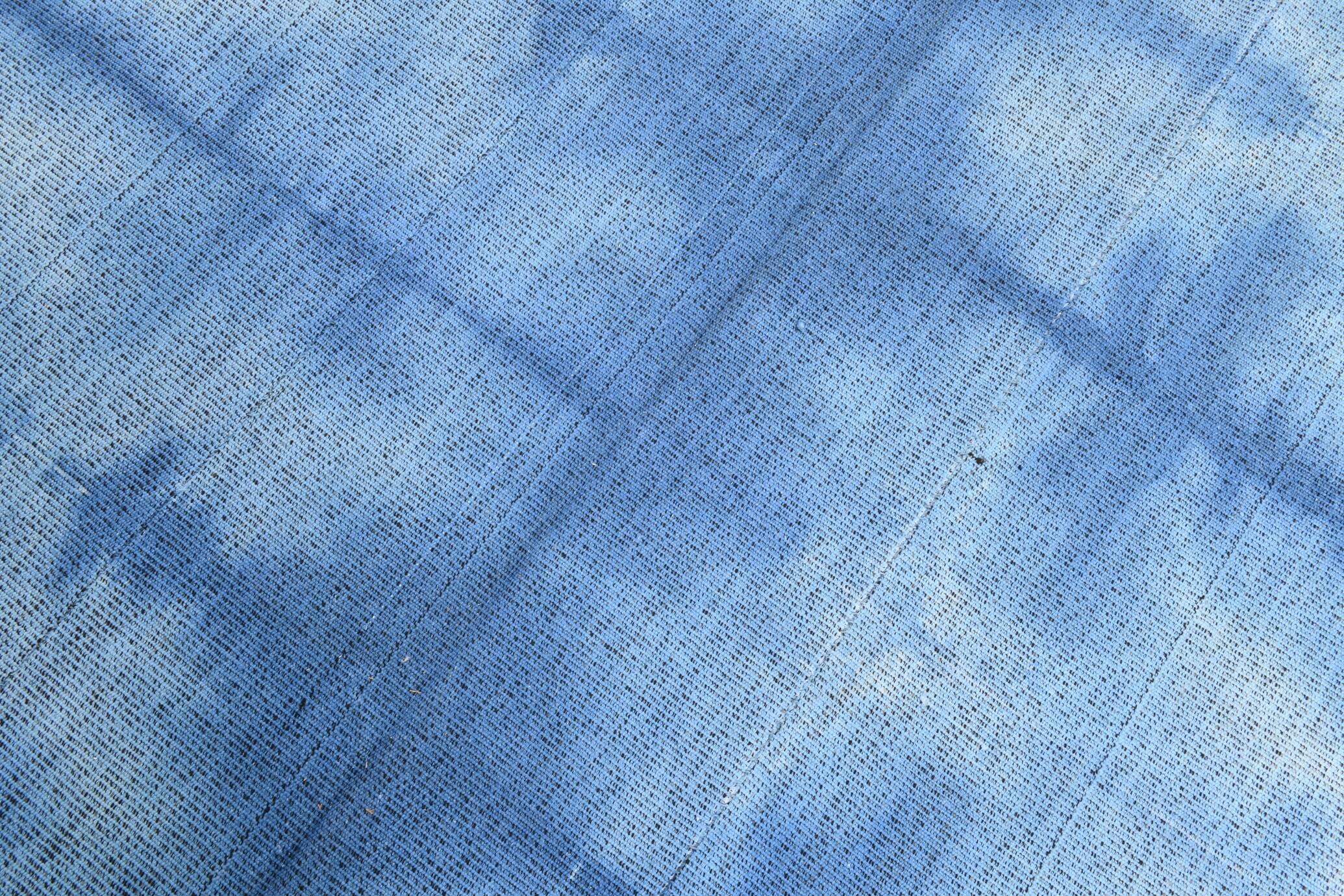 Shades of blue flatweave vintage rug 359x269cm