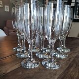 Set of 9 vintage glass champagne flutes