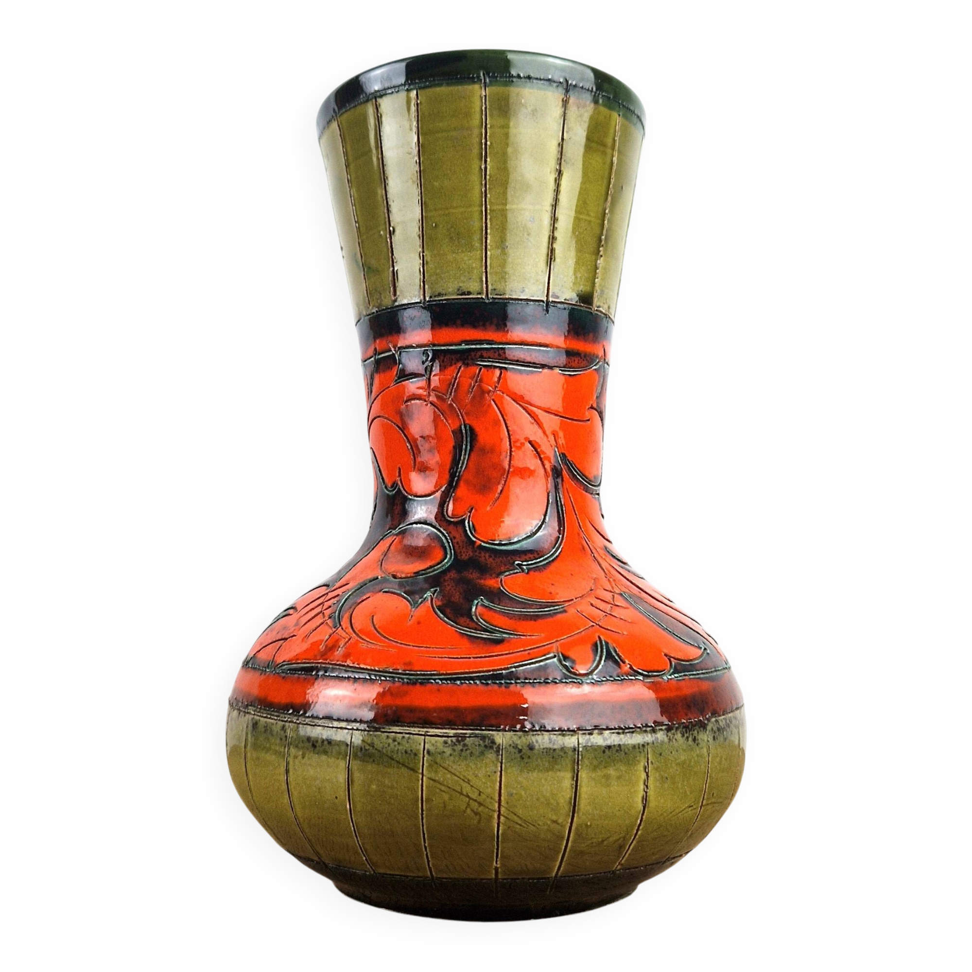Large Sgraffito vase, structured ceramic from the 1950s.