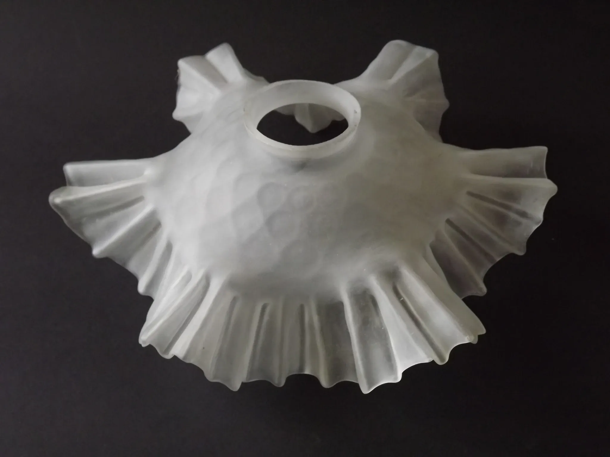 French Vintage 1930s Patterned White Frilled Glass Shade - Art Deco Lightin