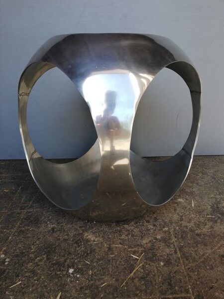 Brushed stainless steel pouffe design 1970
