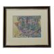 Watercolor Signed Emile Rondinet, woman resting in a Framed Garden