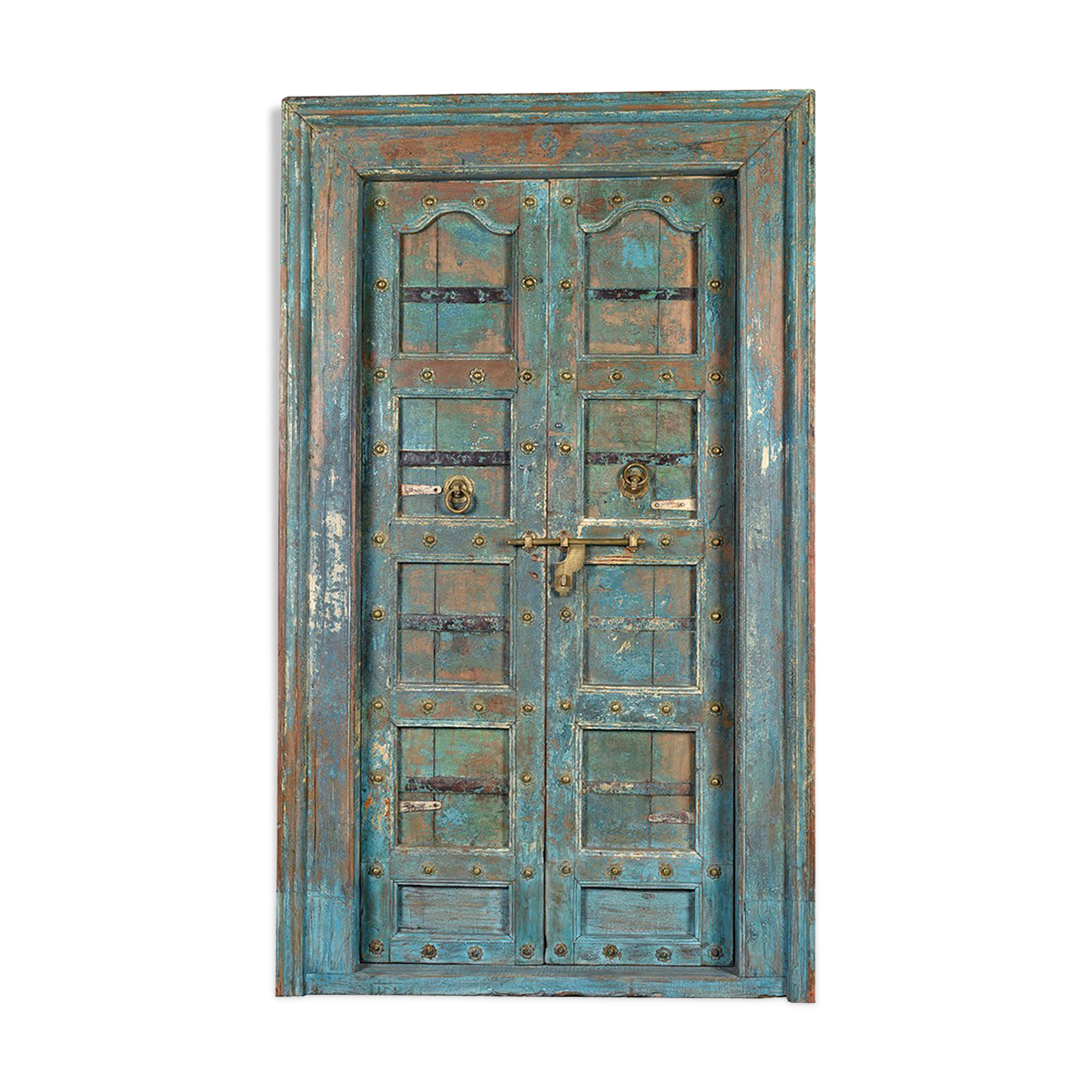 Wooden door with blue patina