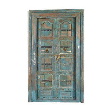 Porte en bois à la patine bleue