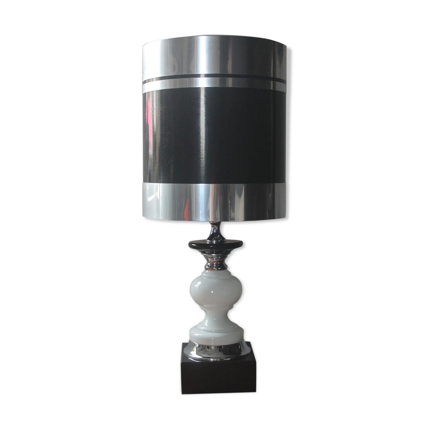 Lampe vintage des années 60-70 en opaline et chrome