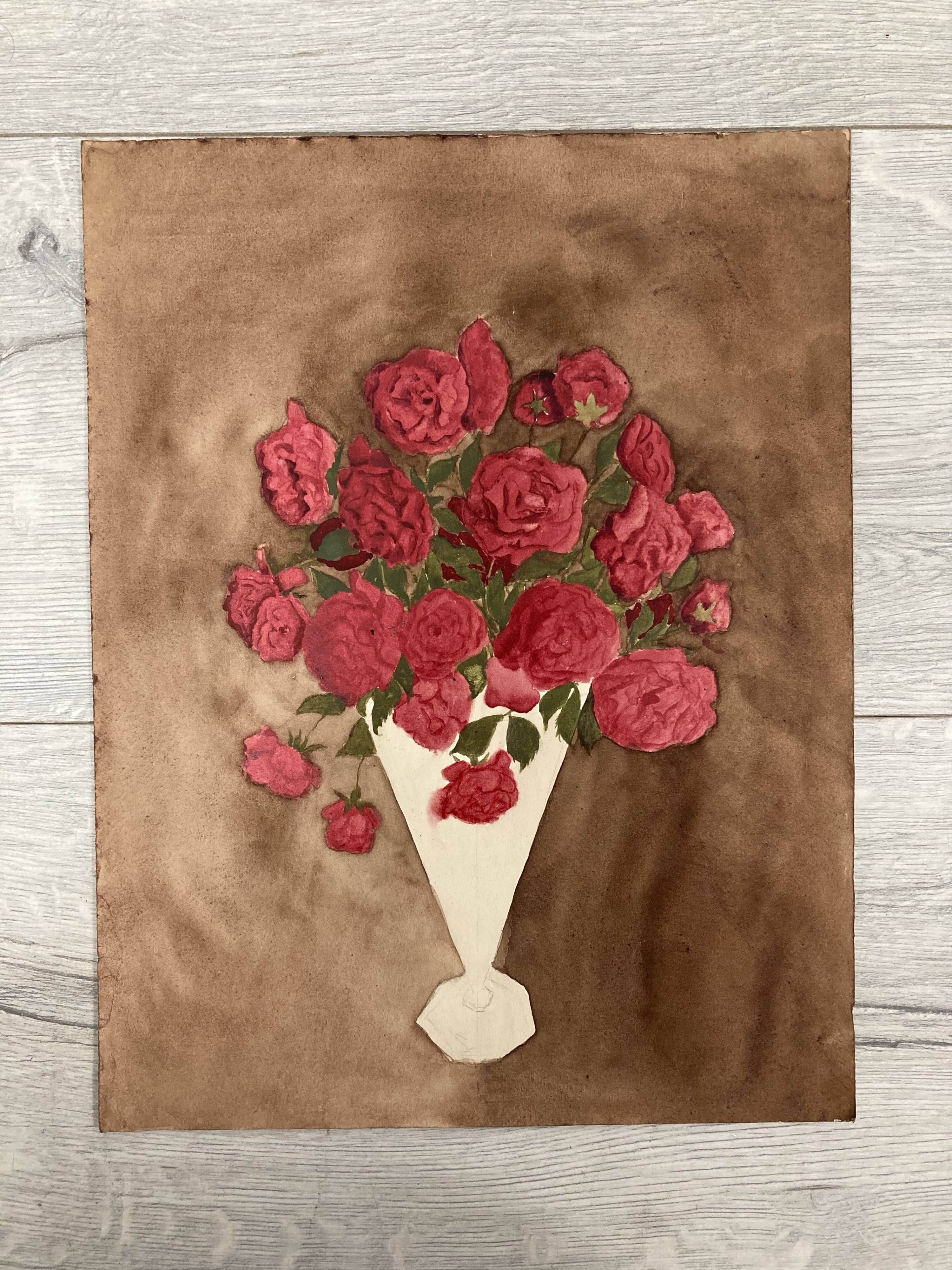 Watercolor with bouquet of roses