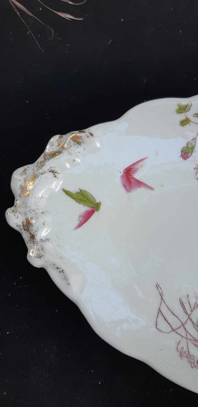 ravier - porcelain dish floral decoration and butterfly