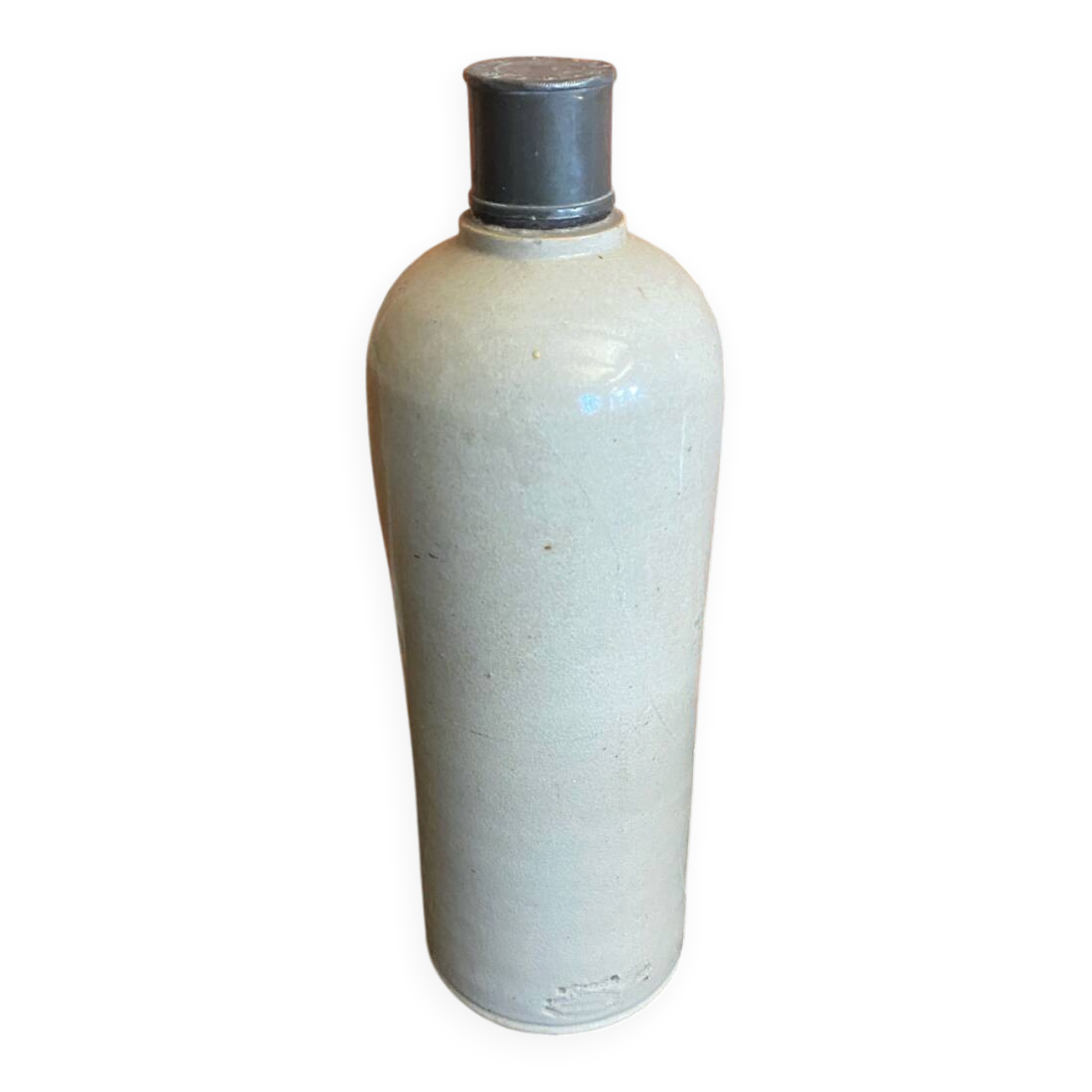 Vintage grey glazed stoneware bottle paul langeron with metal stopper