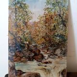 Ancienne peinture à l'huile sur tablette paysage début 20e siècle