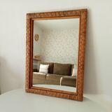 Miroir rectangulaire vintage en rotin tressé et bambou années 60/70