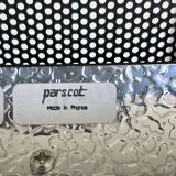 Pair of vintage wall lights, tubular and perforated black metal, Parscot France 1980