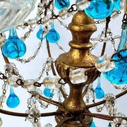 Italian chandelier with blue beads and gilded wood