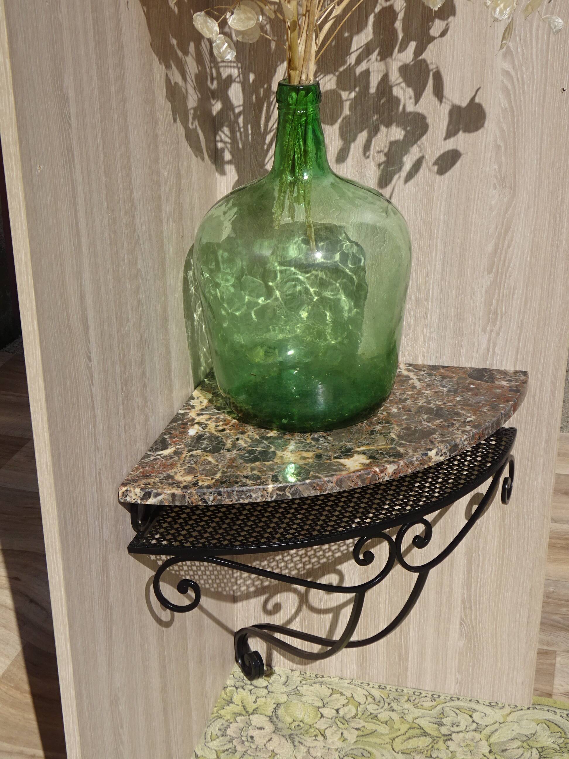 Wrought iron and marble corner shelf