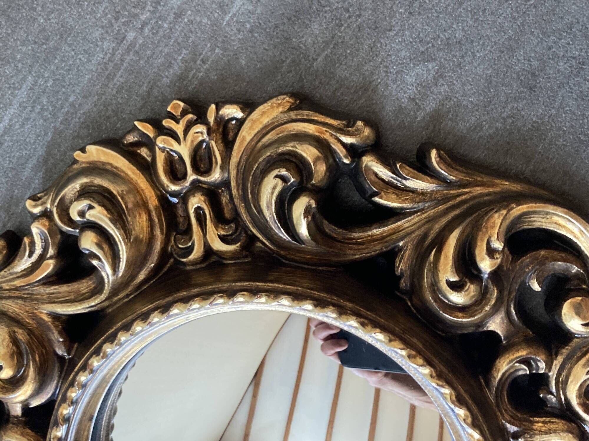 Vintage convex witch mirror – carved gilded wood – 1960s