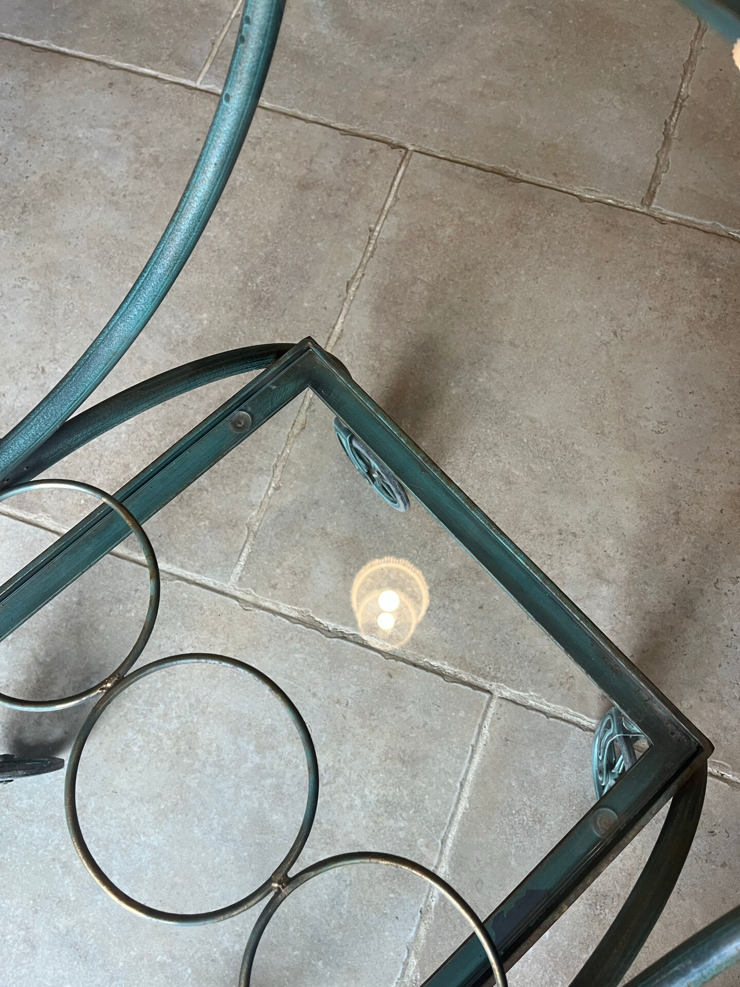 Patinated green-grey wrought iron dessert table